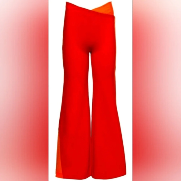 STAUD Carmine Red Colorblock Nylon Blend Wide Leg Pants Size XS - Picture 1 of 12